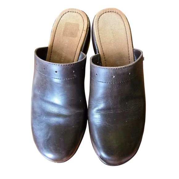 VTG Tommy Hilfiger Brown Leather Platform Slip On Clogs Mules Chunky Heel Y2K 90 - Picture 3 of 8
